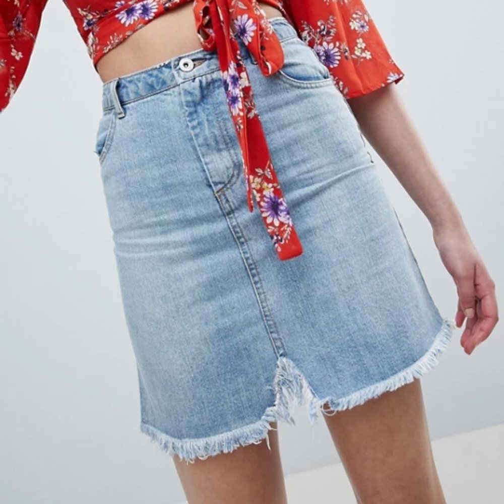 Raw Hem Denim Mini Skirt